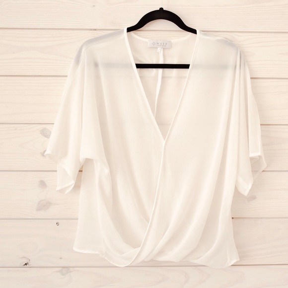Wayf Tops - WAYF Faur Wrap Sheer Top Short Sleeve